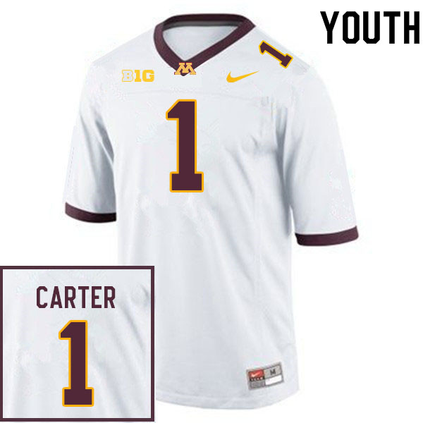 Youth #1 Trill Carter Minnesota Golden Gophers College Football Jerseys Sale-White - Click Image to Close